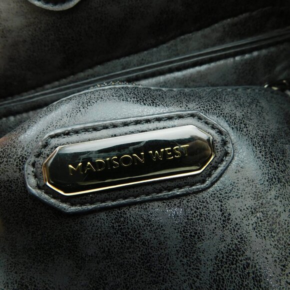 FRYE + Madison West Black Large Studded Leather Satchel Tote Handbag - Picture 9 of 9